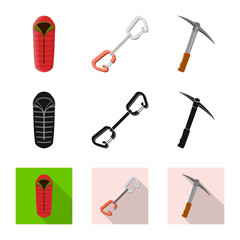 Vector design of mountaineering and peak sign. Collection of mountaineering and camp stock symbol for web.
