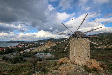 Travel concept photo; Turkey Izmir Foca windmill