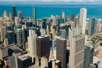 Aerial view of Chicago skyscrapers