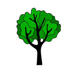 Green summer tree silhouette on white background. Isolated icon. Vector illustration.
