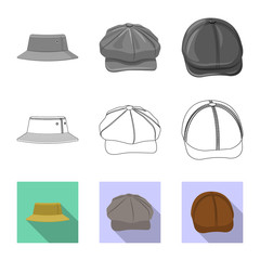 Vector illustration of headgear and cap symbol. Collection of headgear and accessory stock symbol for web.