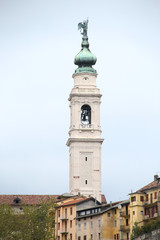 Fototapeta na wymiar Church tower of Belluno at Dolomites, Italy 