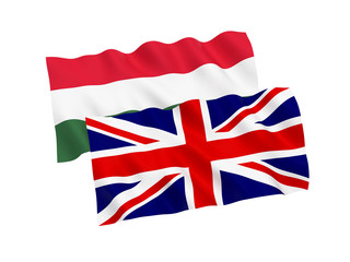 Flags of Hungary and Great Britain on a white background