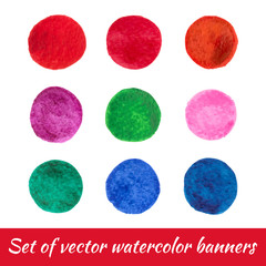 Set of hand painted bright circles of different colors isolated on the white background. Vector illustration