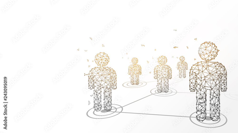 Aufkleber connecting people form lines, triangles and particle style design. illustration vector