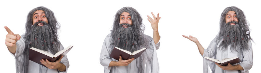 Funny old wizard with book 