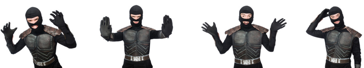 Young funny man in armour suit 