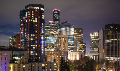 Fototapeta na wymiar The Seattle Skyline downtown at night