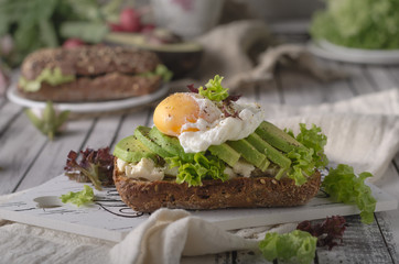 Homemade avocado poached egg sandwich