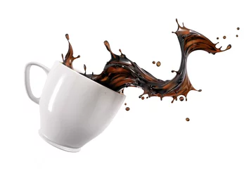 Fototapeten Liquid coffee wave splashing out from a white cup mug. © matis75