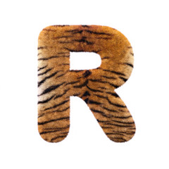 Tiger letter R - Uppercase 3d Feline fur font - suitable for Safari, Wildlife or big felines related subjects