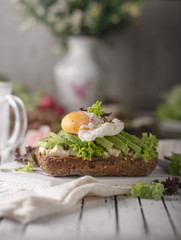 Homemade avocado poached egg sandwich