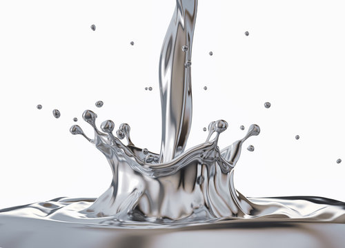 Liquid silver metal pouring with Crown splash and ripples. Stock  Illustration | Adobe Stock