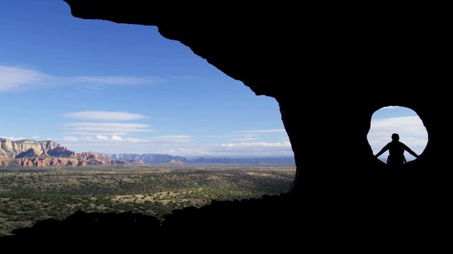 Silhouette female traveler outdoors Verde Valley Arizona USA