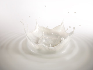 Milk double crown splash, splashing in milk pool with ripples.