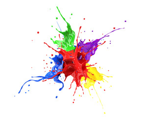 Obraz premium Red, blue, violet, yellow and green paint splash explosion.