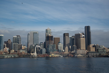Fototapeta na wymiar Seattle skyline from Bainbridge island ferry