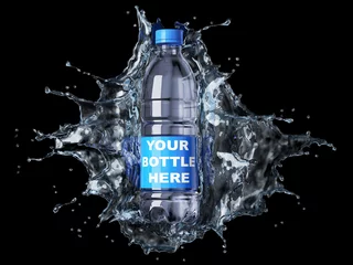 Foto auf Alu-Dibond Spritzen Sie klares Wasser mit einer Wasserflasche für Haustiere in der Mitte. © matis75