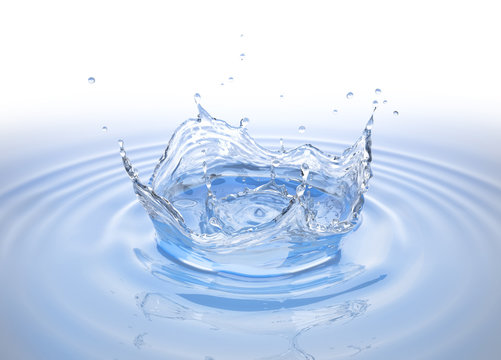 Clear water crown splash in water pool with ripples.