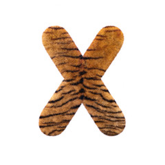 Tiger letter X - Upper-case 3d Feline fur font - suitable for Safari, Wildlife or big felines related subjects