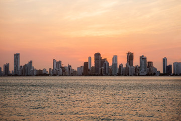 Naklejka premium Cartagena, Colombia, Night city. Colombia's most charming city is beautiful at sunset.