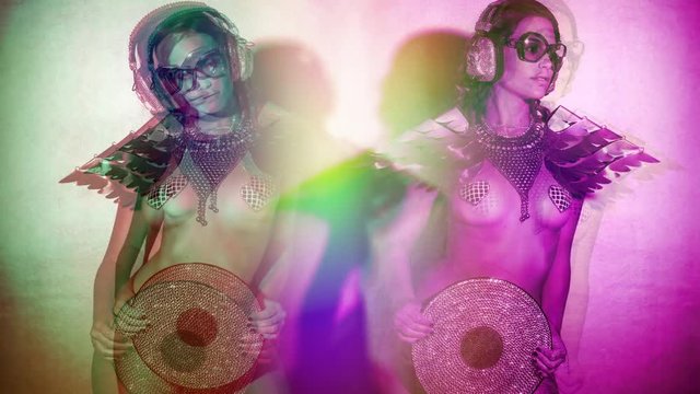 silver babe sparkle record diva party disco woman