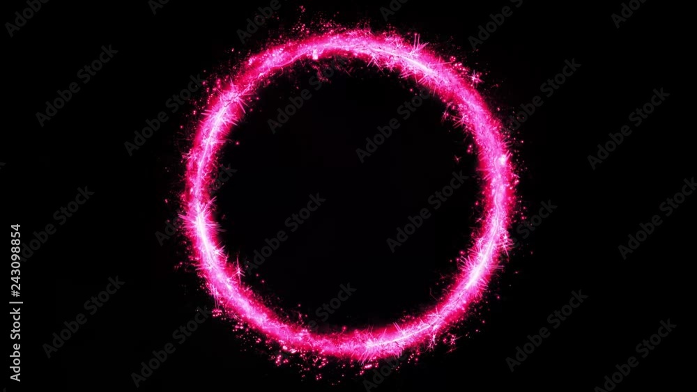 Poster Abstract Magic Fairy Colored Circle Spinning Loop/ 4k animation of an abstract colorful circle with light particles spinning seamless looping