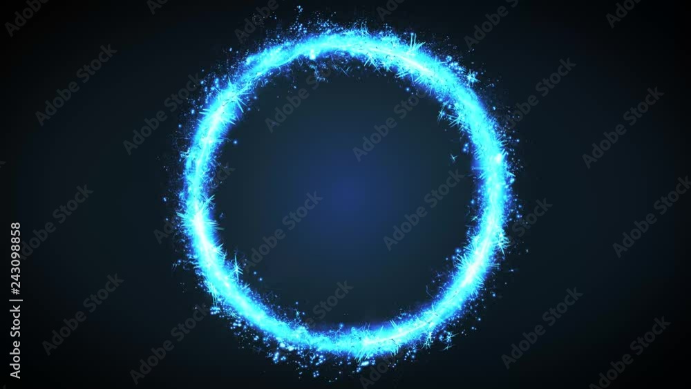 Poster Abstract Magic Fairy Colored Circle Spinning Loop/ 4k animation of an abstract colorful circle with light particles spinning seamless looping