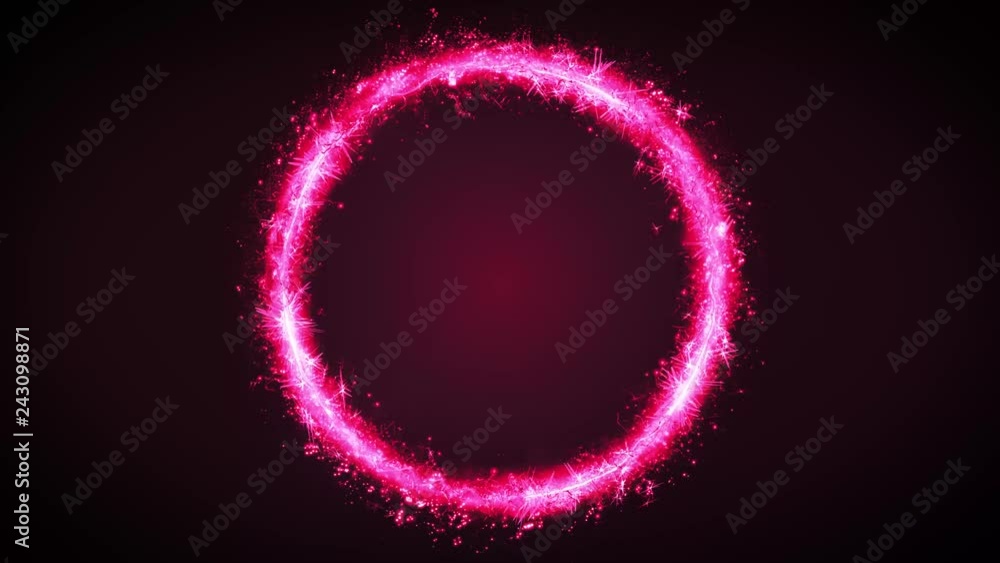 Poster Abstract Magic Fairy Colored Circle Spinning Loop/ 4k animation of an abstract colorful circle with light particles spinning seamless looping