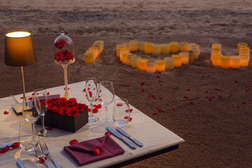 Romantic dinner setting for Valentines day