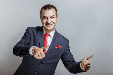 Portrait of successful arrogant overconfident professional worker wearing black classic outfit...