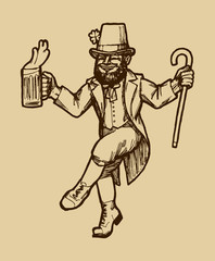 Vintage St. patrick's Day Leprechaun - realistic etching style vector illustration