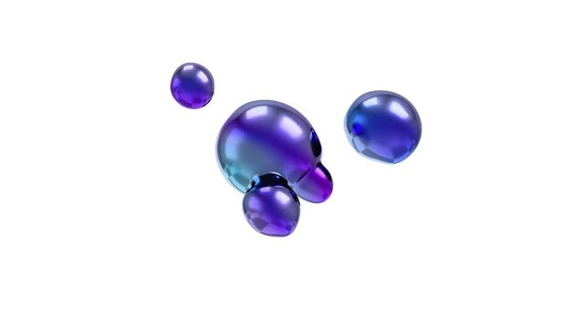 Abstract 3d animation of flying blobs. Modern background design, 4k seamless looped video with alpha matte