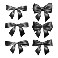 Set of Realistic black bow. Element for decoration gifts, greetings, holidays, Valentines Day design. Vector illustration