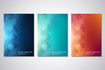 Vector template for cover or brochure, with hexagons pattern and technological background. Abstract geometric texture and hi-tech digital background.