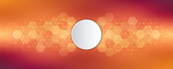 Geometric background texture with molecular structures and chemical engineering. Abstract background of hexagons pattern. Vector illustration for medical or scientific and technological modern design.