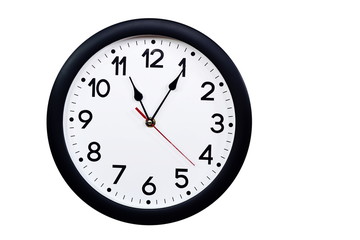 Time concept with black clock at a quarter past eleven