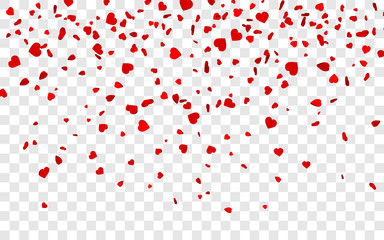 Vector realistic isolated heart confetti on the transparent background for decoration and covering. Concept of Happy Valentine's Day, wedding and anniversary