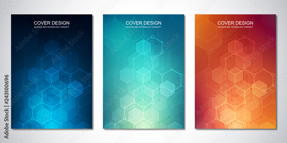 Poster Vector template for cover or brochure, with hexagons pattern and technological background. Abstract geometric texture and hi-tech digital background.
