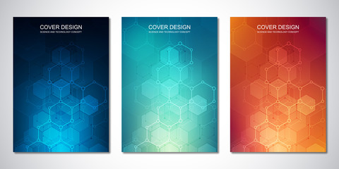 Fototapeta premium Vector template for cover or brochure, with hexagons pattern and technological background. Abstract geometric texture and hi-tech digital background.
