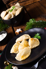 Polish Christmas pierogi with sauerkraut and mushrooms