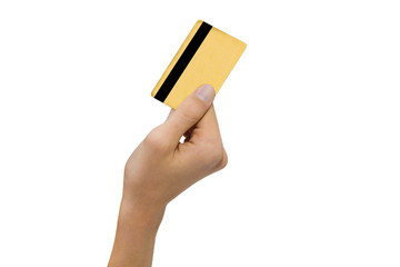 hand with credit card isolated blank