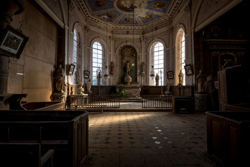 abandoned church in France with equipment