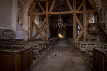 Fototapeta na wymiar abandoned church in France with equipment