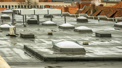 Skylights on the roof of a department store in the city centre