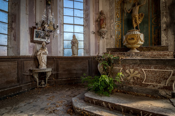 abandoned church in France with equipment