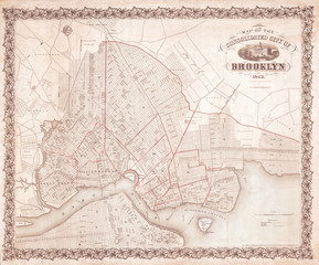 1863, McCloskey Pocket Map of Brooklyn, New York
