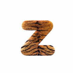 Tiger letter Z - Lower-case 3d Feline fur font - Suitable for Safari, Wildlife or big felines related subjects