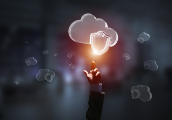 Computer and internet security concept presented by icon cloud. Mixed media