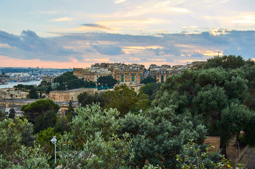 Fototapeta na wymiar Malta city Skyline, colorful house balcony Malta Valletta